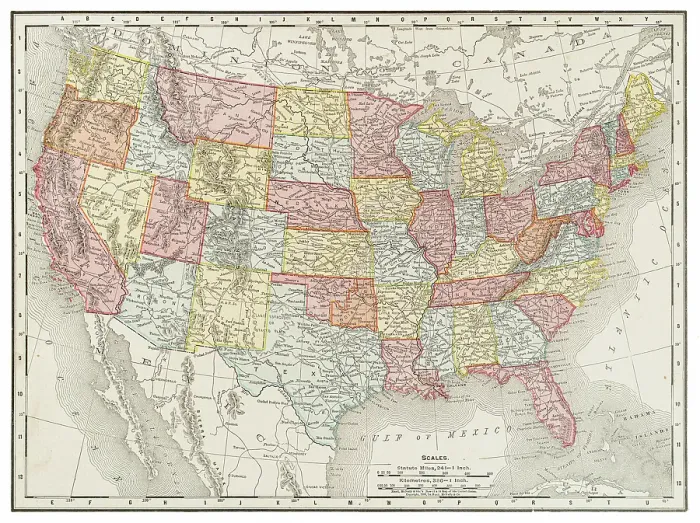 Framed Print : Map of the United States 1899 Framed Print : Map of the United States 1899