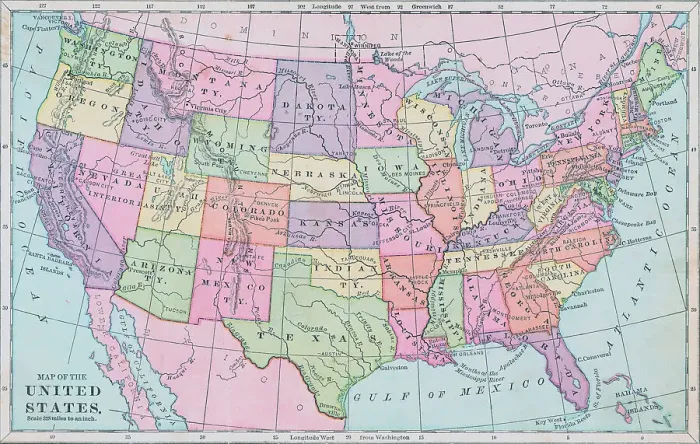 Framed Print : Map of the United States of America