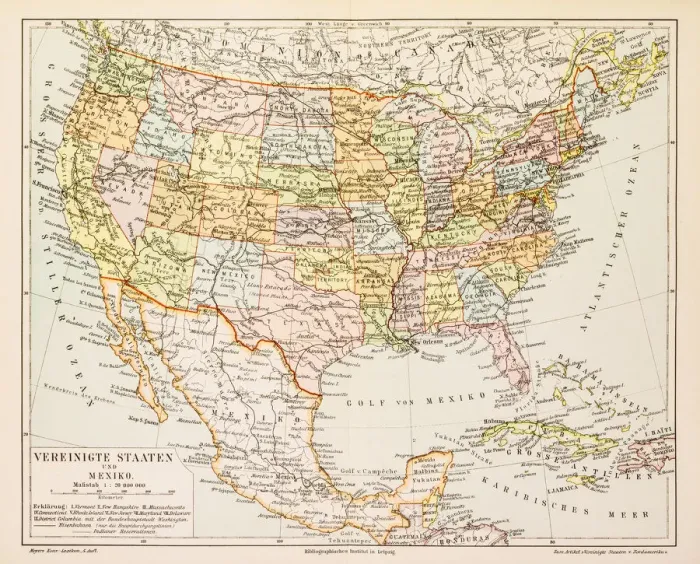 Framed Print : Map of United States and Mexico 1897 Framed Print : Map of United States and Mexico 1897