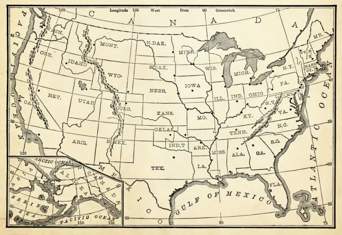 Framed Print : Map of USA 1896 Framed Print : Map of USA 1896