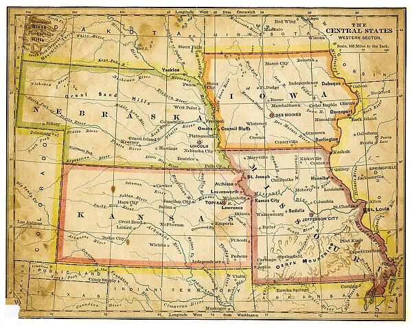Map of USA Central states 1883