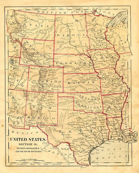 Map of USA central states1876