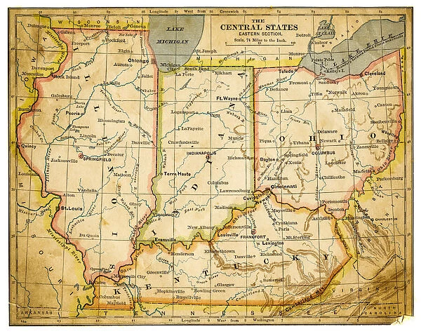 Map of USA Eastern Central states 1883