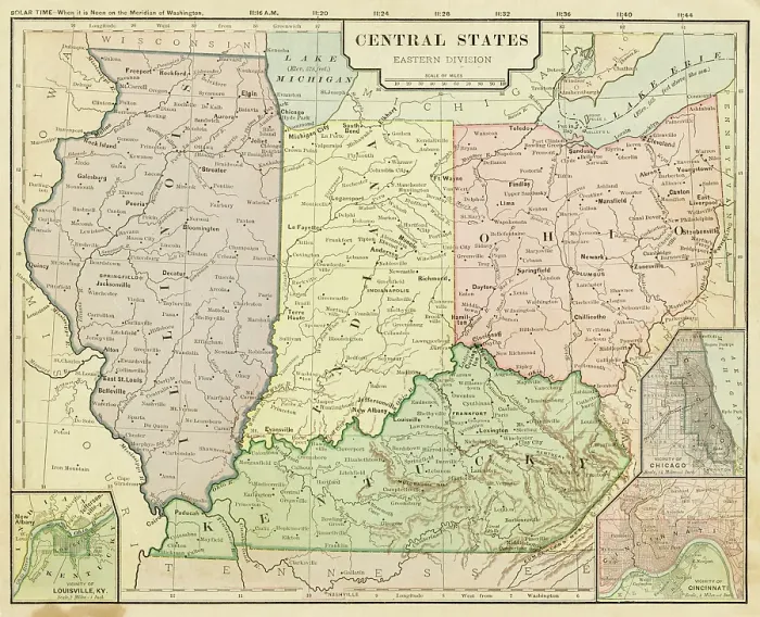 Framed Print : Map of USA Eastern Central states 1899 Framed Print : Map of USA Eastern Central states 1899