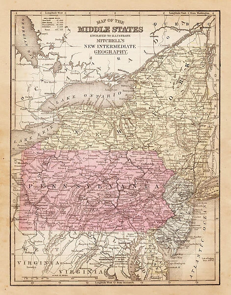 Map of USA Middle states 1881