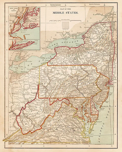 Map of USA New England 1877 middle states 1877