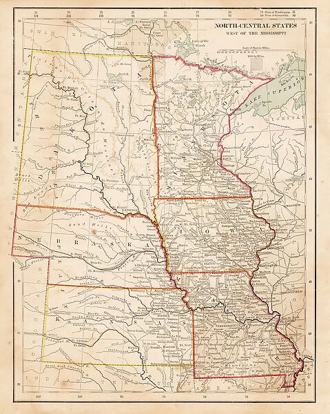 Map of USA North Central States 1877
