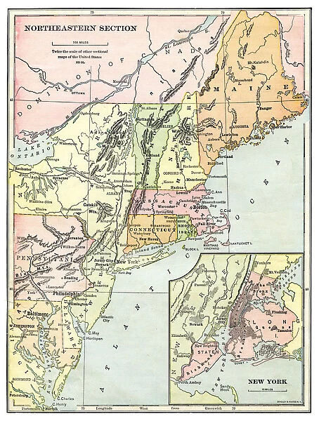 Map of the USA Northeastern section 1897