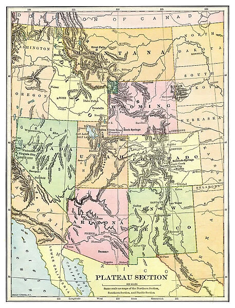 Map of USA Pacific states 1897