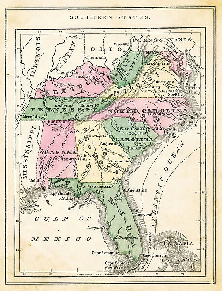 Map of USA Southern states 1871