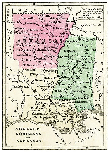 Map of USA southern states 1871