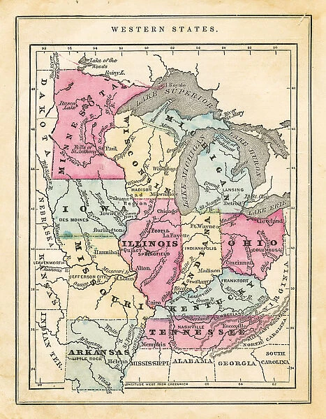 Map of USA western states 1871