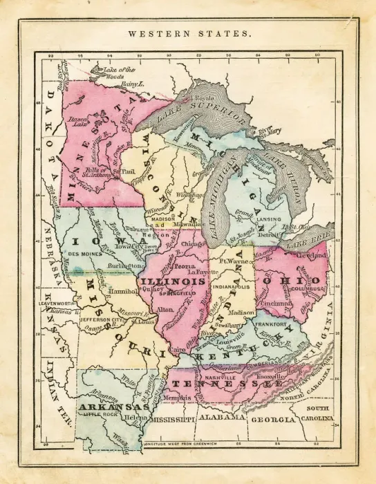 Framed Print : Map of USA western states 1871 Framed Print : Map of USA western states 1871