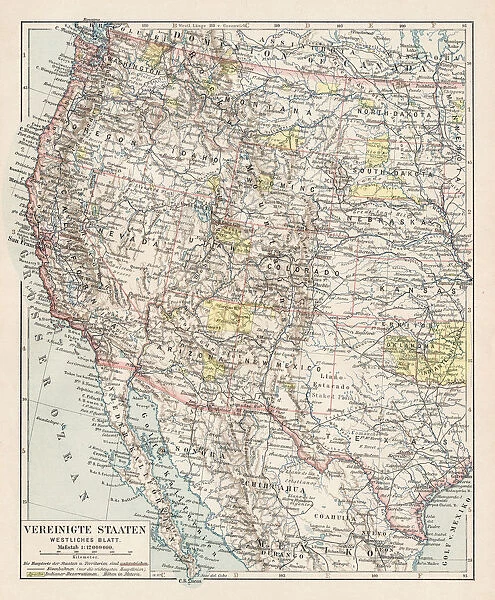 Map of USA Western States 1900