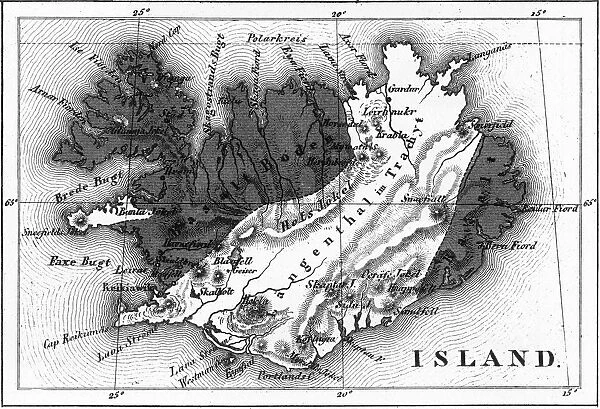 Map of Volcanic Chart of Iceland Engraving