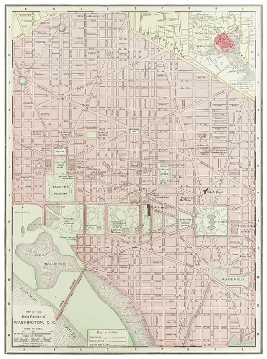 Framed Print : Map of Washington DC 1899 Framed Print : Map of Washington DC 1899