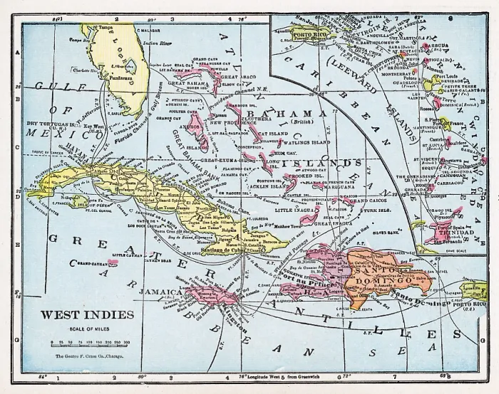 Framed Print : Map Of The West Indies Framed Print : Map Of The West Indies