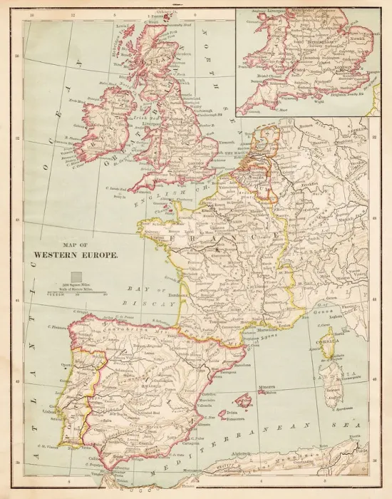 Framed Print : Map of Western Europe 1877