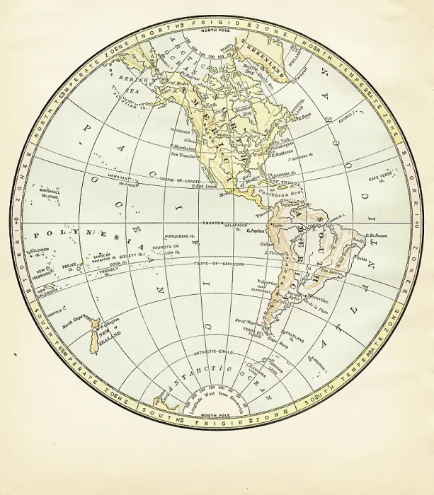 Framed Print : Map Western Hemisphere 1888