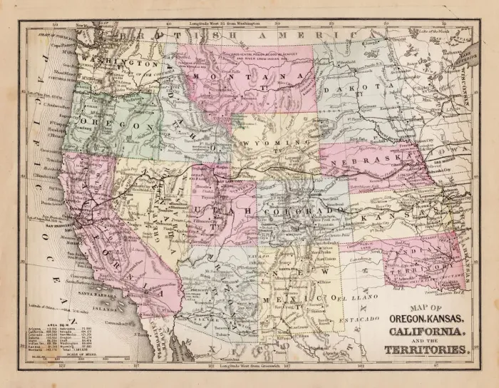 Framed Print : Map of Western states 1881