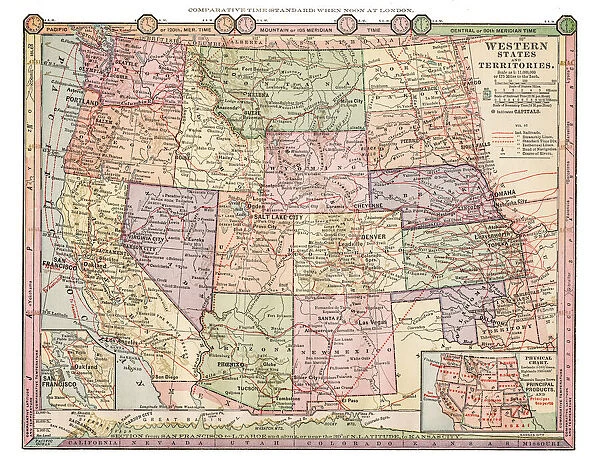 Map of Western states USA 1889