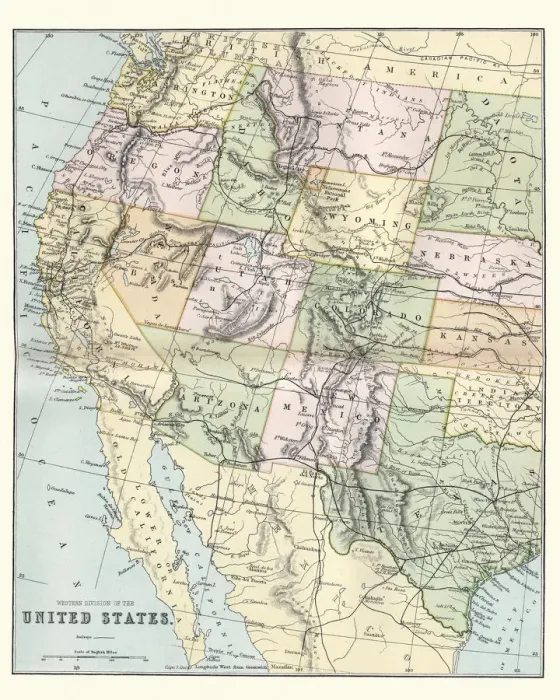 Framed Print : Map of the Western United States of America, 19th Century Framed Print : Map of the Western United States of America, 19th Century
