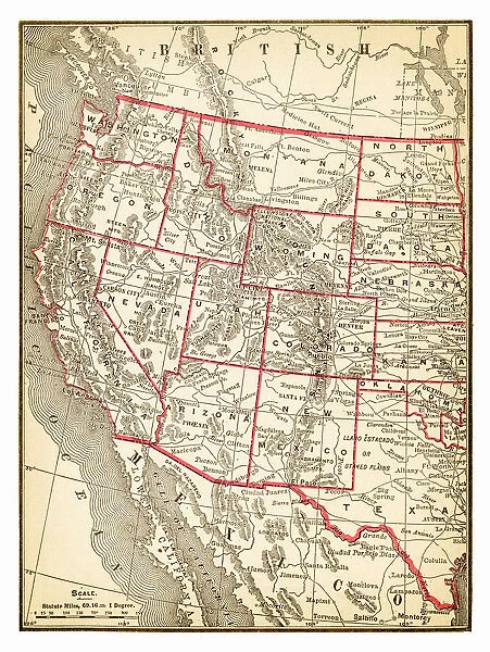 Map of Western USA 1893