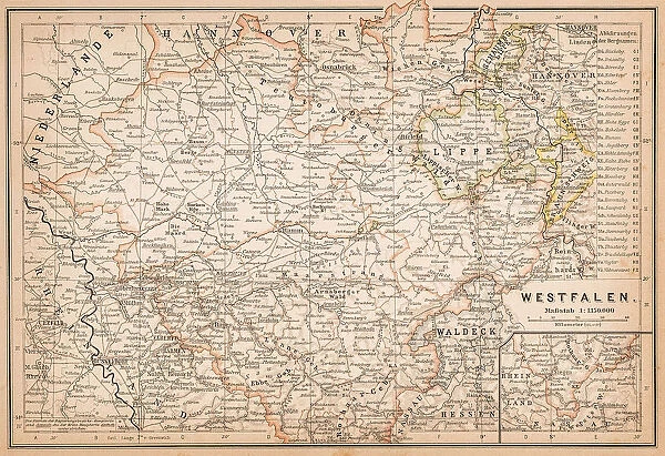 Map of Westphalia, a former province of northwestern Germany