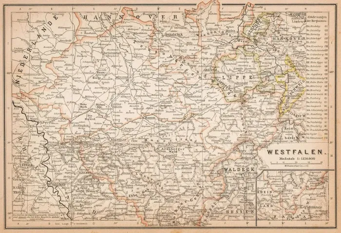 Framed Print : Map of Westphalia, a former province of northwestern Germany Framed Print : Map of Westphalia, a former province of northwestern Germany