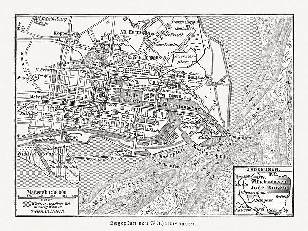 Map of Wilhelmshaven, Lower Saxony, Germany, wood engraving, published 1897