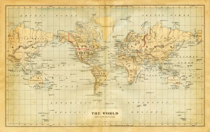 Framed Print : Map of the world 1876 Framed Print : Map of the world 1876