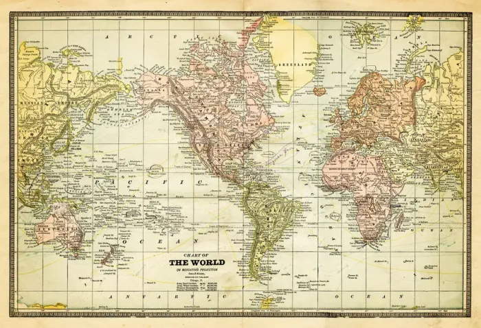 Framed Print : map of the world 1882