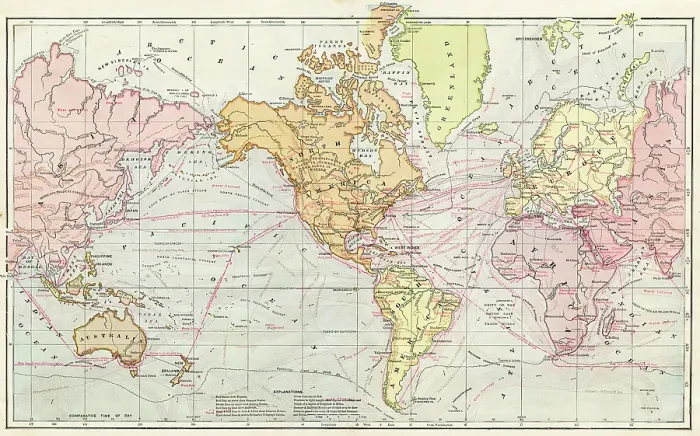 Framed Print : Map of the world 1886 Framed Print : Map of the world 1886