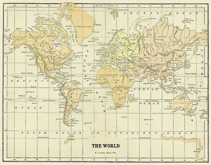 Framed Print : Map of the world 1886 Framed Print : Map of the world 1886