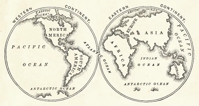 Framed Print : Map of the world in Hemispheres 1882 Framed Print : Map of the world in Hemispheres 1882