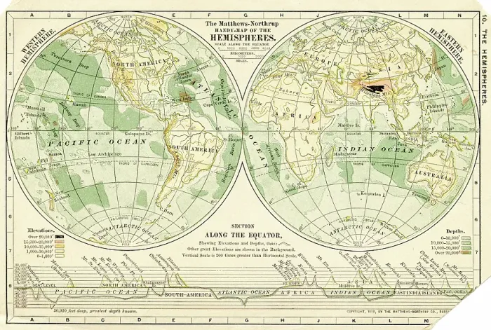 Framed Print : Map of the world in Hemispheres 1898 Framed Print : Map of the world in Hemispheres 1898