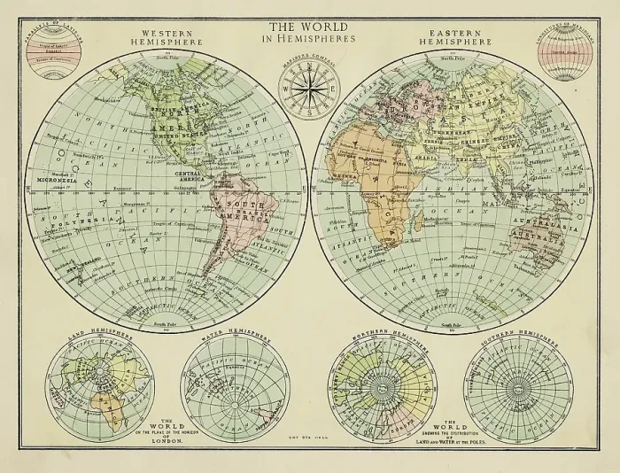 Framed Print : Map of the world in Hemispheres Framed Print : Map of the world in Hemispheres