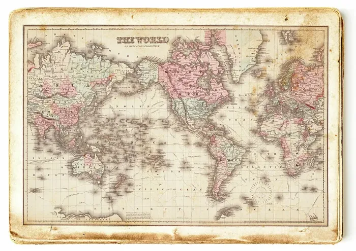 Framed Print : Map of the world in mercator projection 1848