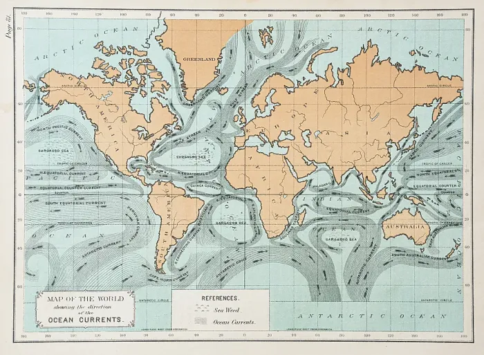 Framed Print : Map of the World showing the direction of the ocean currents 1892 Framed Print : Map of the World showing the direction of the ocean currents 1892