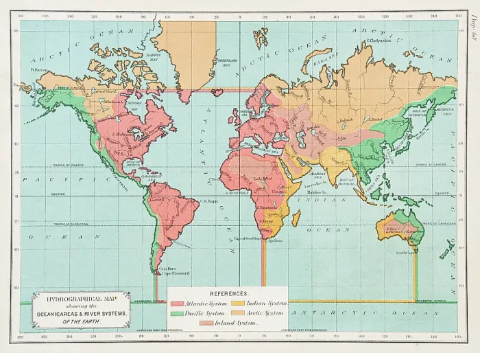 Framed Print : Map of the World showing Oceanic areas and river systems 1892 Framed Print : Map of the World showing Oceanic areas and river systems 1892