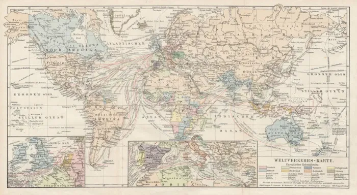 Framed Print : Map of World Traffic 1900