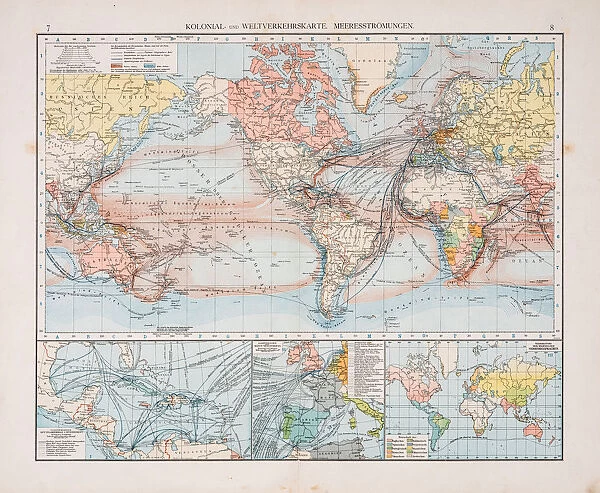 Map of world traffic map and currents 1896