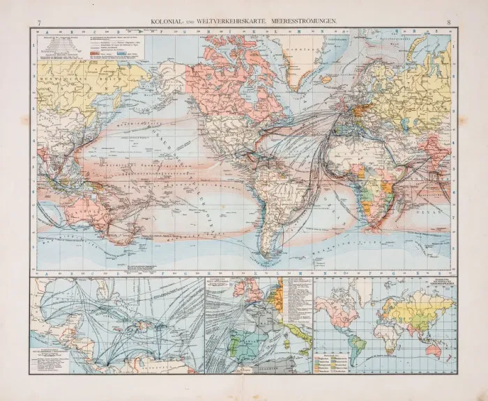 Framed Print : Map of world traffic map and currents 1896 Framed Print : Map of world traffic map and currents 1896