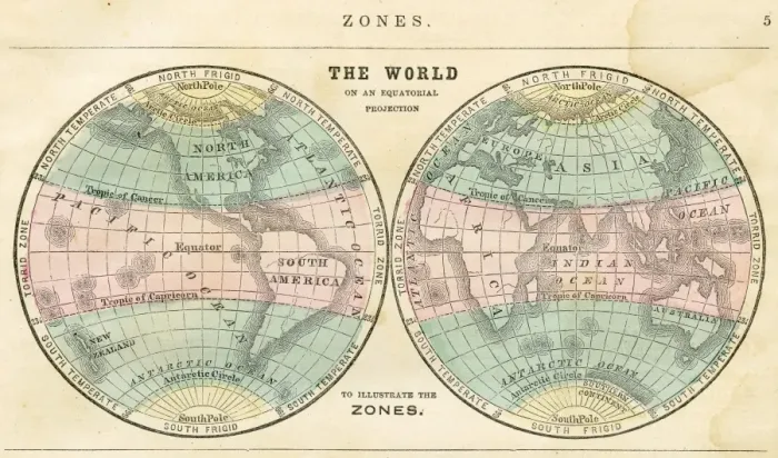 Framed Print : Map of the world in zones 1856 Framed Print : Map of the world in zones 1856
