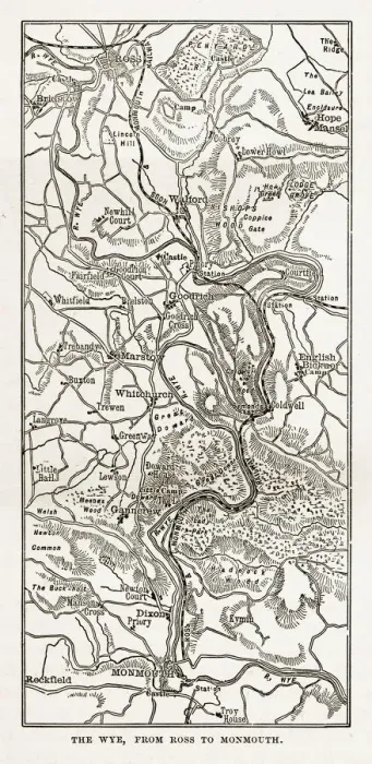 Framed Print : Map of The Wye from Ross to Monmouth, Herefordshire, England Victorian Engraving, 1840 Framed Print : Map of The Wye from Ross to Monmouth, Herefordshire, England Victorian Engraving, 1840
