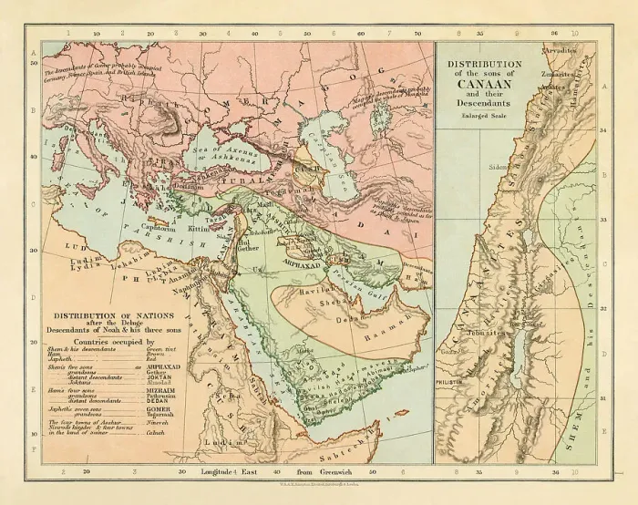 Framed Print : Maps of the Distribution of Nations after the Deluge with Descendants of Noah and the Distribution of the Sons of Canaan Framed Print : Maps of the Distribution of Nations after the Deluge with Descendants of Noah and the Distribution of the Sons of Canaan
