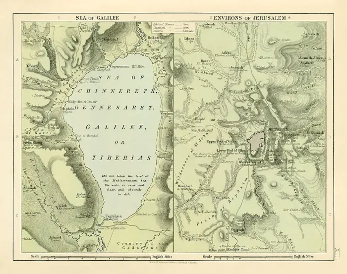 Framed Print : Maps of the Sea of Galilee and the Environs of Jerusalem Framed Print : Maps of the Sea of Galilee and the Environs of Jerusalem
