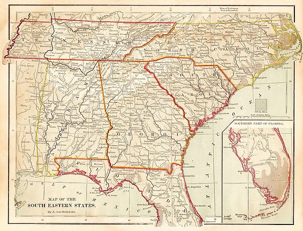 Maps of the southern states USA 1877