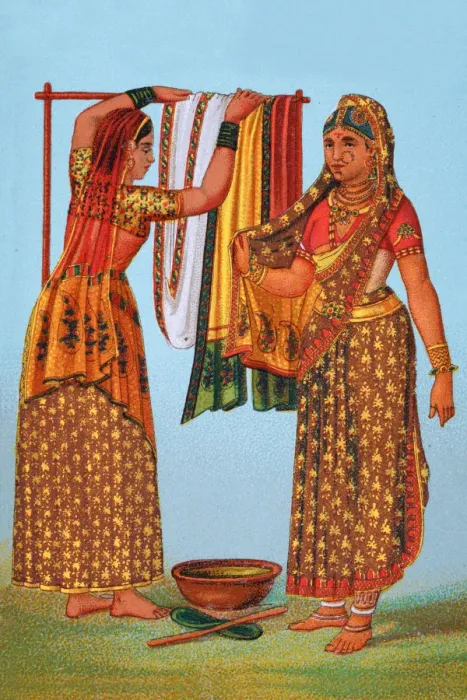 Framed Print : Maratha Indian women washing cashmere, 19th Century Framed Print : Maratha Indian women washing cashmere, 19th Century