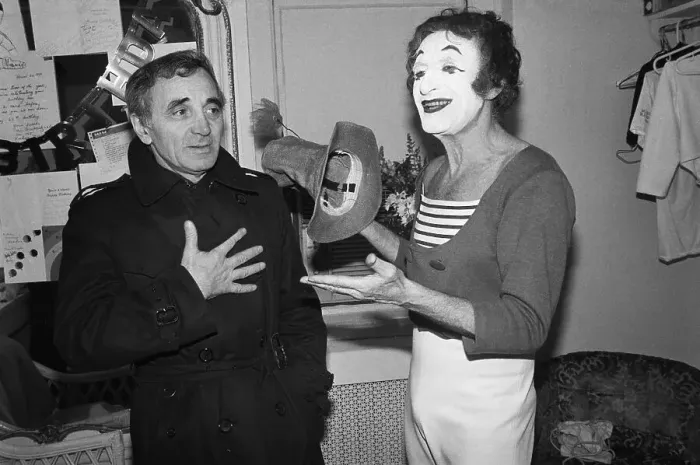 Framed Print : Marceau And Aznavour Joking With Each Other
